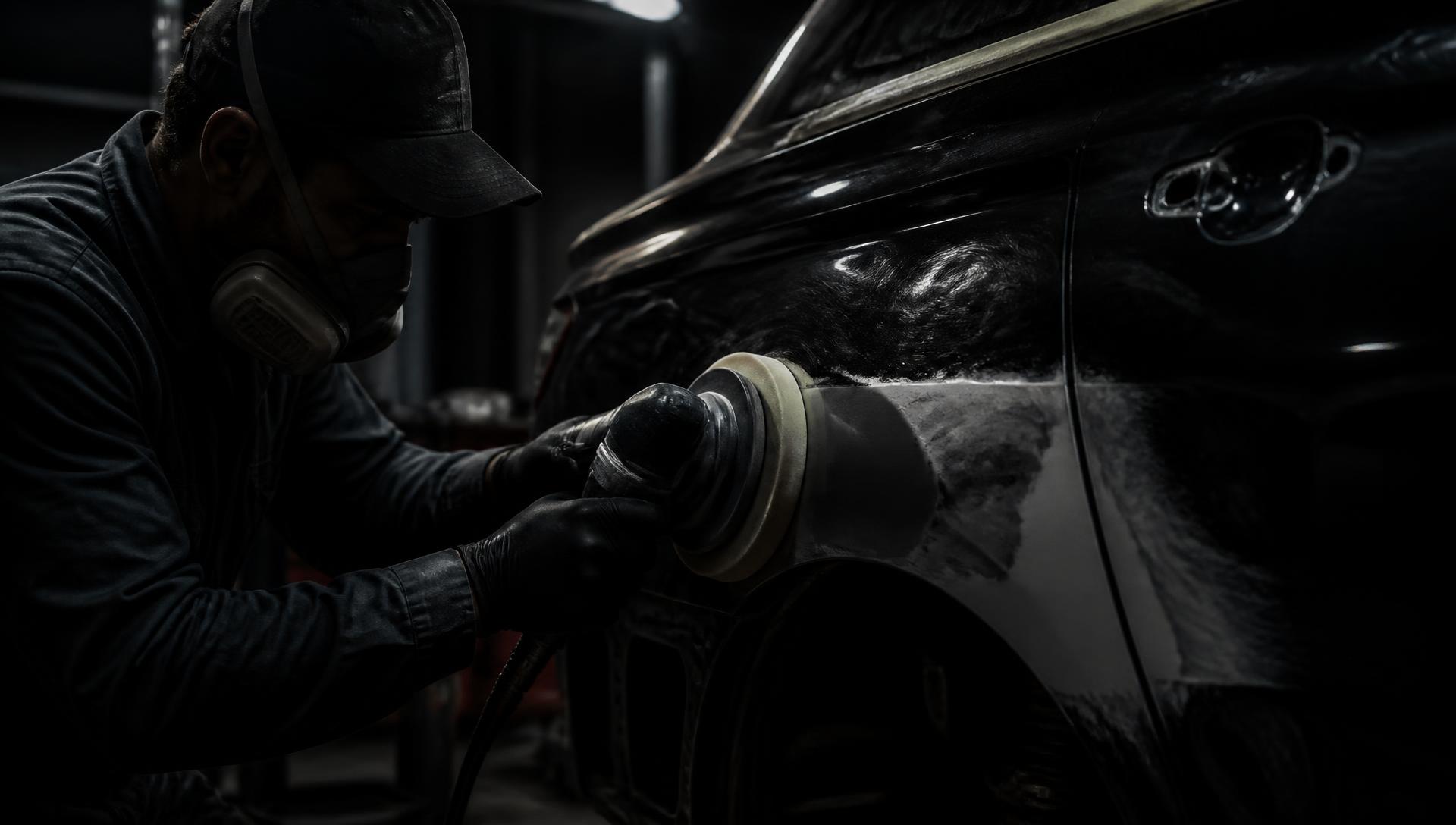 Auto Haus technician refinishing a damaged vehicle panel in the body shop